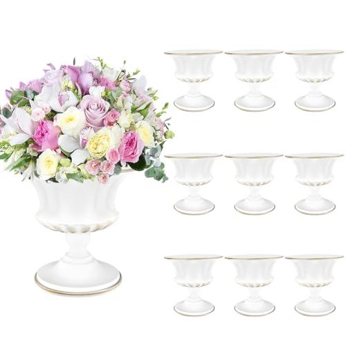 White Vase for Centerpieces Compote Bowl: Wedding Pedestal Vases 5.9 Inch Metal Flower Urn for Table Home Party Set of 10