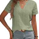 EVALESS Summer Tops for Women V Neck Short Sleeve Lace Eyelet Tops Dressy Casual Blouses 2026 Trendy, Medium