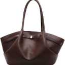 Women's Vegetarian PU Leather Tote Shoulder Bag, Retro Versatile Large Capacity Underarm Pouch Top Handle Handbag (Brown)