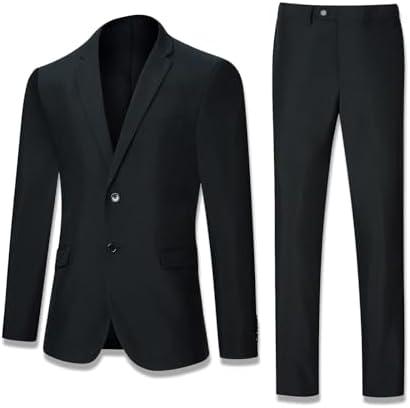 JIKHONEY Men\'s Suit Slim Fit 2 Piece Suits for Men, Two Button Blazer Jacket Pants Set with Tie for Wedding Business Dinner 3X-Large, Black