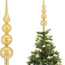 Gejoy Mercury Glass Finial Christmas Tree Topper 15 Inches Vintage Spherical Xmas Tree Topper Tall Mid Century Christmas Ornament for Home Xmas Party Decorations(Gold)