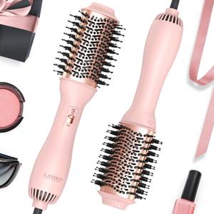 LANDOT Hair Blow Dryer Brush: One-Step Hot Air Brush with 60mm Oval Barrel - 4 in 1 HairDryer Styler and Volumizer for Drying Straightening Curling Volumizing Hair Fight Frizz and Add Volume (Pink + Rose Gold)