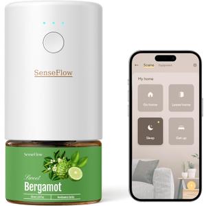 SenseFlow SF101S Smart Wi-Fi Waterless Plug-In Air Freshener, 100% Plant-Based Ultrasonic Diffuser, Adjustable 120-Day Scent Air Mist, Covers 100 for Home, Hotel-Bergamot
