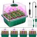 YAUNGEL Seed Starter Tray with Grow Light, 4 Pack Seed Starter Kit with Timing Controller Adjustable Brightness, Thicken Seedling Starter Trays with Humidity Domes Heightened Lids, Gift Box (Green)