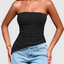 PRETTYGARDEN Tube Tops for Women Trendy Summer 2026 Spring Fashion Going Out Y2K Clothes Asymmetrical Ruched Strapless Shirts (Black, S)