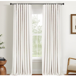 INOVADAY 100% Blackout Curtains for Bedroom, Black Out Curtains 84 Inch Long, Clip Rings Linen Blackout Drapes, Thermal Insulated Room Darkening for Living Room, 2 Panels  Beige,W50xL84
