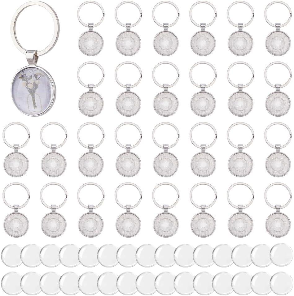 DICOSMETIC 30 Sets Keychain Pendant Tray 25mm/0.98" Round Trays Cabochon Bezel Keychain Platinum Alloy Photo Frame Keychains Blanks Pendant Bezel with Keyring for Resin Personalized Crafting