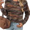 SOLY HUX Women's Long Sleeve Crew Neck T Shirts Vintage Striped Fuzzy Tees Fall Pullover Tops Brown Multi, X-Large