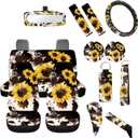 14Pcs Car Seat Covers Full Set, Polyester, Universal Fit, Car, Truck, SUV, Van, Automotive Interior Sets, Car Accessories, Car Seat Cover Set, Yellow (Brown Cow and Sunflowers)