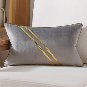Avigers 12 x 20 Inch Gray Gold Leather Striped Lines Velvet Cushion Case Luxury Modern Throw Pillow Cover Decorative Pillow for Couch Living Room Bedroom Car
