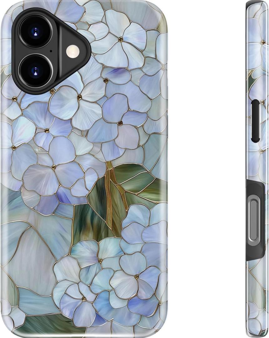 Goodon for iPhone 17 Case - Compatible with Magsafe - Dual-Layer Hard Shell & Silicone Cover - Protective Phone Case with Cute Wildflower Designs for Women - Pastel Hydrangea