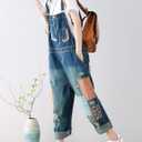 Yeokou Women's Loose Baggy Denim Wide Leg Drop Crotch Jumpsuit Rompers Overalls (Style 21 Blue)