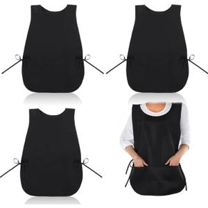 Tucnoeu 4 Pack Black Waterproof Apron Cobbler Apron Unisex Work Aprons with 2 Deep Pockets, Fast Drying Polyester for Cleaning Painting Work Artiest Aprons Kitchen