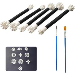 7 Pack Flower Petal Dotting Tools Set, Mandala Dot Art Tools for Rocks Painting, Ceramic & Glass, Includes 10 Different Embossing Tips for DIY Decorating Cakes and Cookies