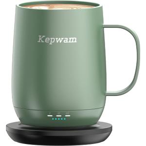 Kepwam Self Heating Coffee Mug T2, 16oz Smart Heated Coffee Mug, 150 Min Battery Life - Hot up to 149 Temperature Control Coffee Mug Warmer, Gifts for Dad Mom (No APP) (Sage Green)