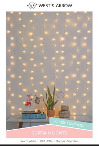 West & Arrow Cascading Curtain String Lights, 10ft Width