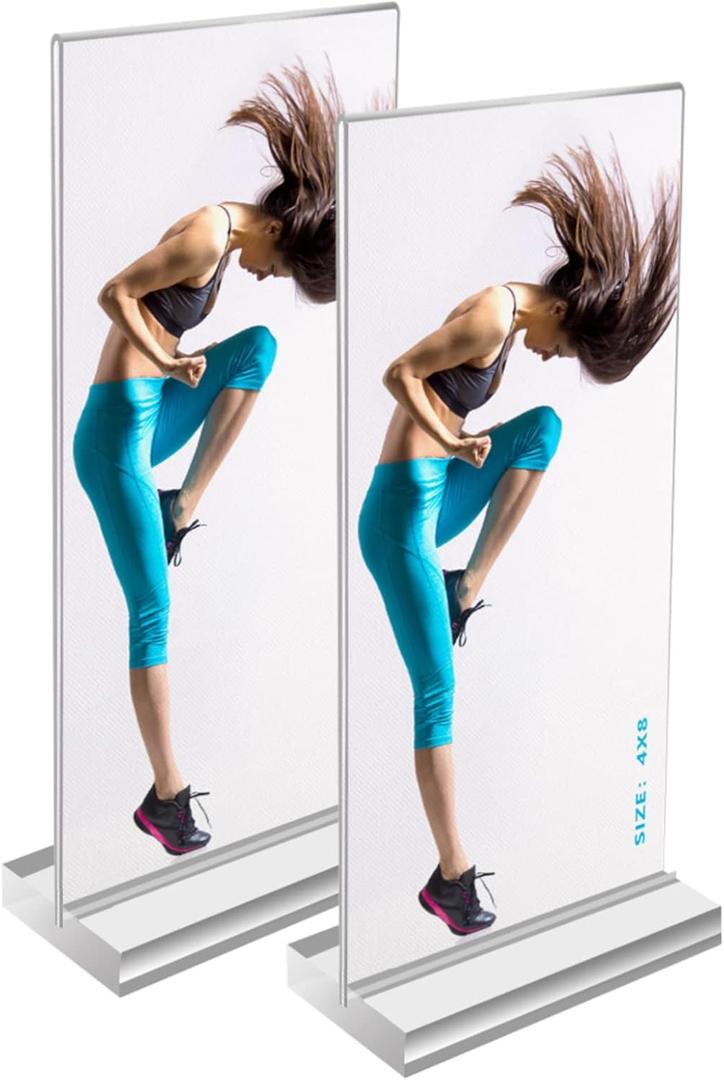 Bluesun 2 Pack -4x8 Picture Frame, Clear Acrylic Display,Sign Holder,Tabletop Photo Frame,Modern Home Picture Frame Decorative Painting