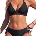 Women's Two Piece Bikini - Push Up Swimsuit Set V Neck Lace Up Bathing Suit 2026 Swimwear (Large, Black)