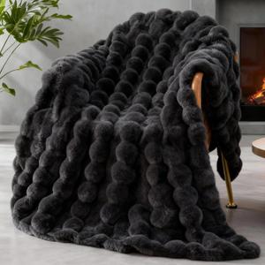 Faux Fur Throw Blanket for Couch, 1000 GSM Cozy Fuzzy Fluffy Soft Plush Thick Bubble Sherpa Blanket for Sofa Bedroom Living Room, Mothers Day Birthday Gifts for Women Home Decor (50*60, Black)