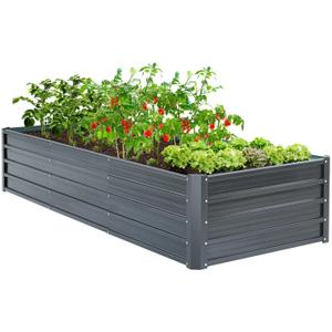 Ohuhu Metal Raised Garden Bed Outdoor 8x3x1.5 FT Reinforced Galvanized Rustproof Colored Steel Planter Boxes for Vegetables, Heavy Duty Raised Beds for Growing Flowers Herbs Succulents (8 x 3 x 1.5 ft, Charcoal Grey)