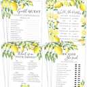 Your Main Event Prints Lemon Bridal Shower Bachelorette Games - Floral He Said She Said, Find The Guest, Would She Rather, What's in Your Phone - 25 Games Each, 1 Game Per Side