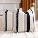 Tosleo Black and White Throw Pillow Covers 18 x 18 Set of 2 Striped Patterned Decorative Pillow Cases Accent Chenille Pillowcases Farmhouse Cushion Case Bohemian Nuetral Textured Tufted Pillow Cover