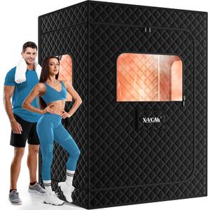 2 Person Sauna, Extra Large Sauna Box, Portable Steam Sauna Tent with 2 Steamers, 2 Folding Chair, 71x 49x 36, Black