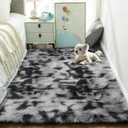 Ophanie Ultra Soft Fluffy Area Rugs for Living Room, Luxury Shag Rug Faux Fur Non-Slip Tie-Dyed Floor Carpet for Bedroom, Kids Room, Baby Room, Girls Room, and Nursery, 4x5.3 Feet Black/Grey (OP575) (4' x 6', 9- Tie-dyed Black & Grey)