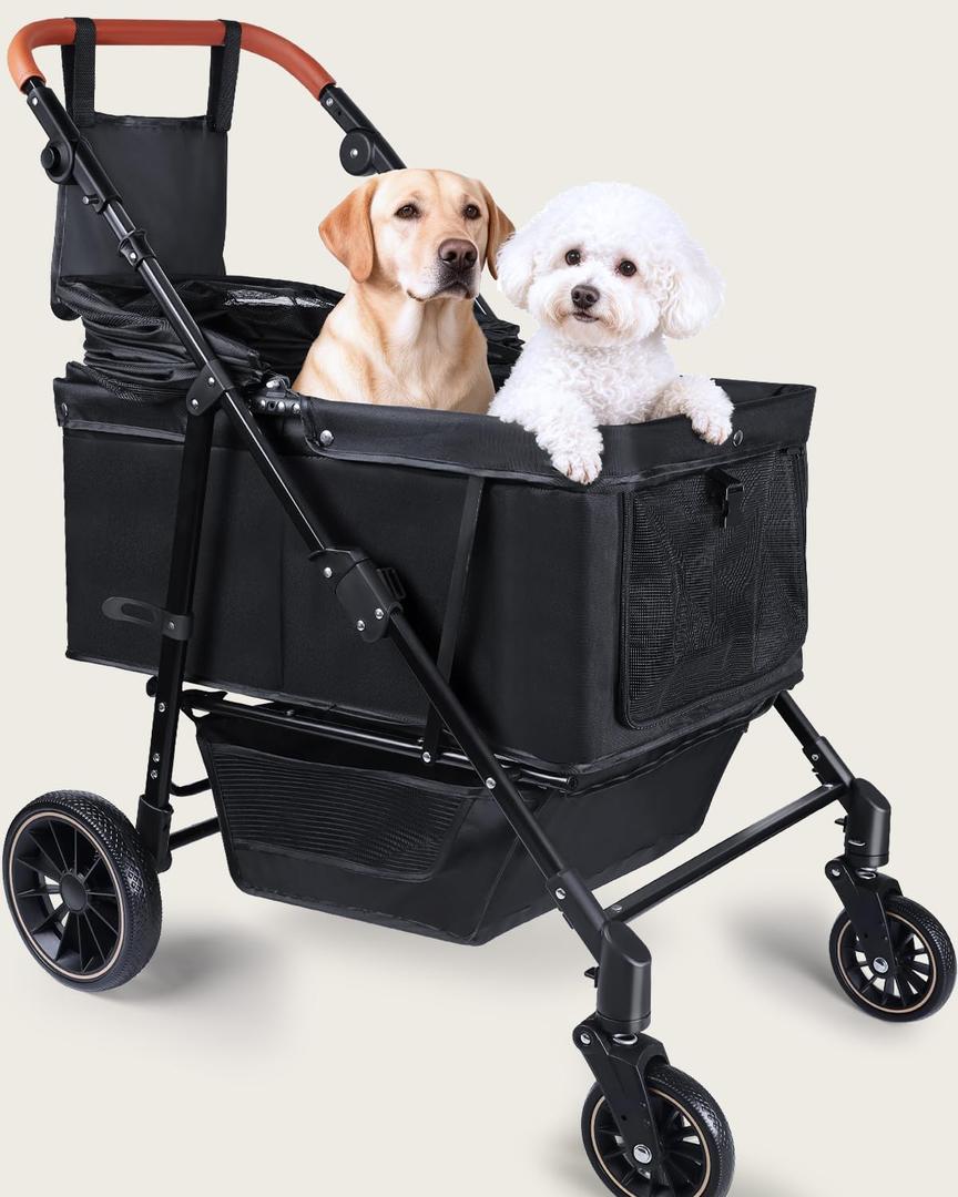 Dog Stroller for Large & Medium Dogs (20132 lbs), Pet Stroller for 2 Small Dogs with Adjustable Handle & Canopy, Sun Shades, Storage Organizer, Foldable & Ventilated,Black