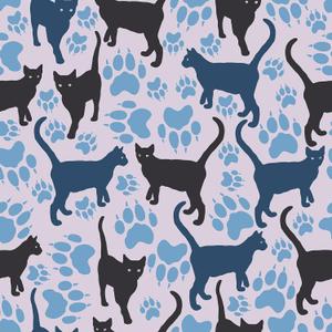 CRE8TIVE Black Blue Cat Wallpaper Stick and Peel Cute Kitten Cat Paw Print Wallpaper for Kids Nursery Wallpaper 12"x118" Adhesive Blue Contact Paper Removable Animal Wallpaper for Bedroom Bathroom