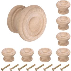 uxcell 8pcs Round Wooden Knobs, 37mm/1.5" Mushroom Shape Kitchen Cabinet Knobs Single Hole Drawer Pull Hardware Handles Decorative Furniture for Drawer Dresser Wardrobe, Wooden
