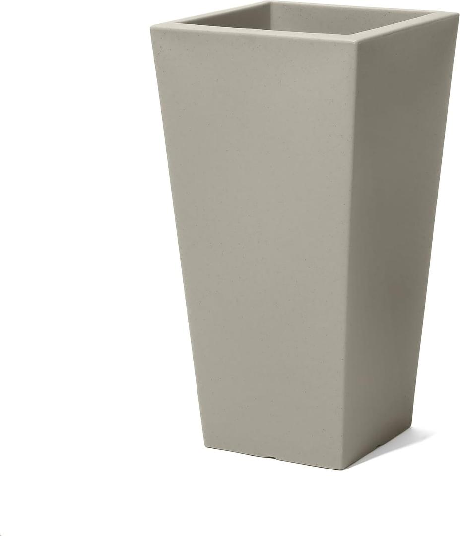 Step2 Tremont Tall Square Tapered Planter, 28", Indoor/Outdoor Plants, Efficient Drainage, Durable Resin, Concrete