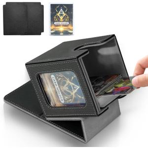 Card Deck Box for MTG Commander, Magnetic Card Display Case, TCG Card Storage Box, Holds 100 Double-Sleeved Cards, Black&Grey