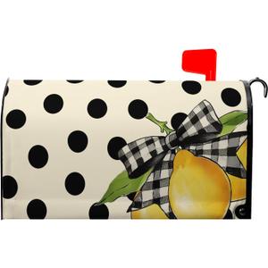 Spring Summer Mailbox Covers Magnetic Lemon Mail Box Cover Standard Size 21x18 inch Black Dot Mailbox Wrap Spring Summer Decorative Mailboxes for Outside Garden Yard