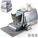 Stainless Steel Extra Large Covered Litter Box with High Sides Enclosed Lid for Big Tall Multiple Indoor Cat,Deep Metal,Jumbo Hooded,Low Entry Design for Dog Proof,Odor Control,Easy Clean,No Mess