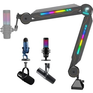 RGB Boom Arm, TONOR Adjustable Mic Stand with RGB Light, 5/8 Screwadapter, Excellent Compatibility, Rotatable Suspension Boom Scissor Stand for Gaming Streaming Podcasting YouTube Recording T90
