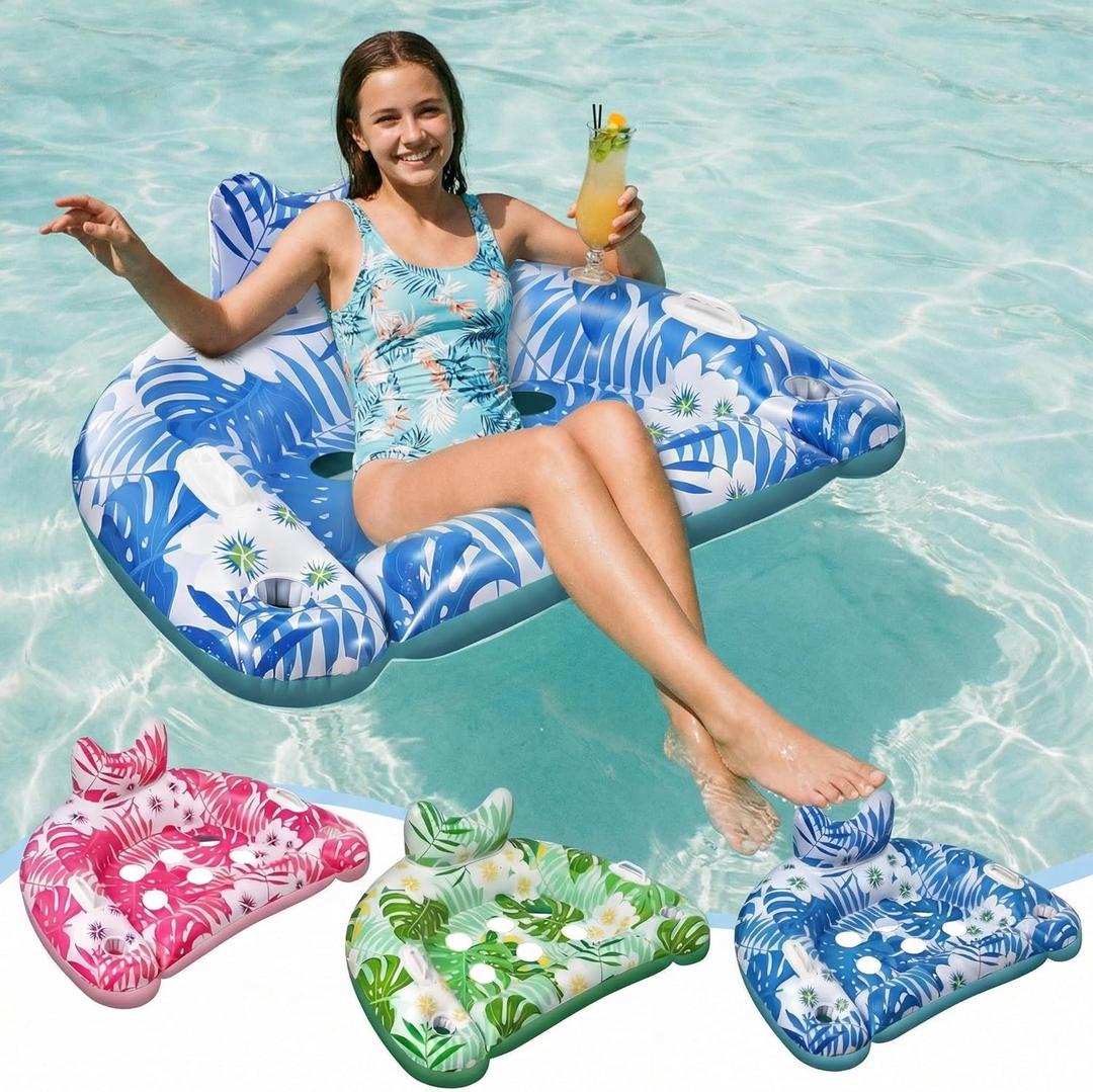 Ornnut XL/L Pool Floats, 3Pack/4Pack Inflatable Pool Floats Adult & Kids, Heavy Duty Pool Floats Chair with Cupholders & 2 Handles, Summer Pool Lounger Pool Floaties for Lakes Beach Water Party