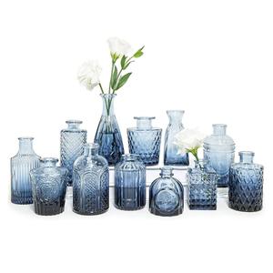 SUPMIND Glass Bud Vase Set of 12, Small Blue Flower Vases for Centerpieces in Bulk, Mini Vintage Vase for Wedding, Home,Table Decoration