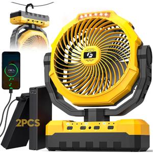 24000mAh Detachable Battery Camping Fan - 3-in-1 Portable Camping Fans with LED & Remote - 4 Speeds Battery Operated Outdoor Fan for Tent,Office,Jobsite,Workshop,Travel