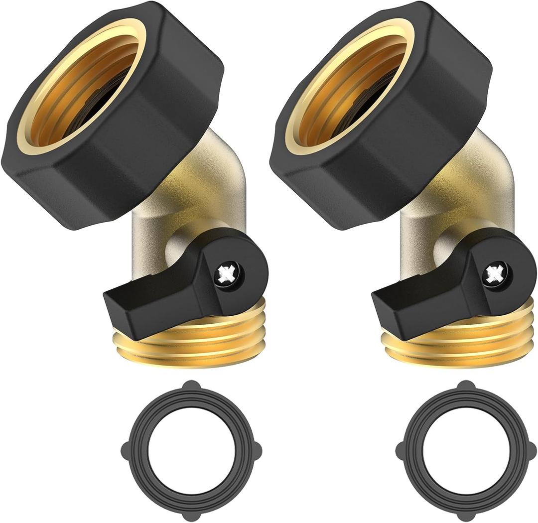 Twinkle Star 3/4" Brass Shut Off Valve Gooseneck Garden Hose Connector, 2 Pack