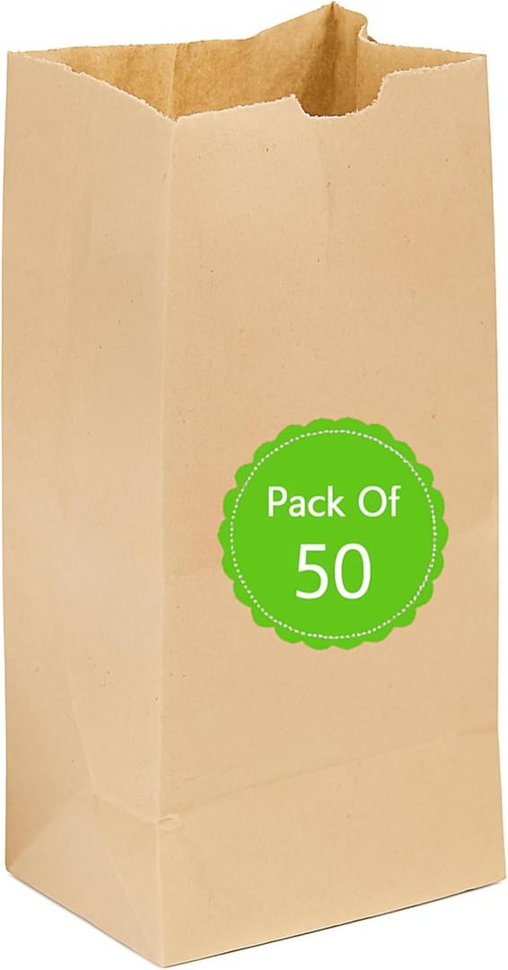 Perfect Stix 4lb Brown Paper Lunch Bags - Pack of 50ct, Disposable, Fold Top Closure