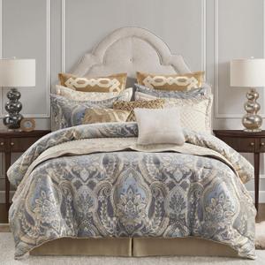 Croscill Julius Luxe Chenille Jacquard Damask Comforter Set, California King, Blue/Grey 4 Piece