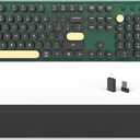 Colorful Wireless Computer Keyboards Mouse Combos, Cute Retro Typewriter Keyboard with Round Keycaps, 2.4 GHz 104 Keys Full-Sized USB/Type C Receiver Keyboard and Optical MouseDark Green