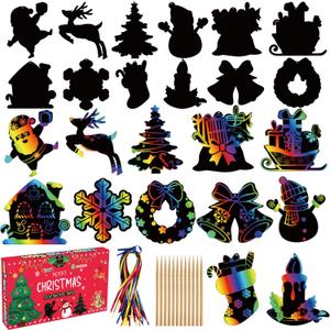 Stocking Stuffers - 48 PCS Rainbow Scratch Paper Cards Set | Christmas Crafts Toys Game for Kids - Christmas Gifts Ornaments Party Favors Decorations Supplies for Grandkids - Toddler Stocking Stuffers