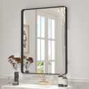26x36 Inch Black Metal Framed Bathrrom Mirror for Wall, Matte Black Rectangle Mirror, Rounded Corner, Anti-Rust (Horizontal/Vertical)