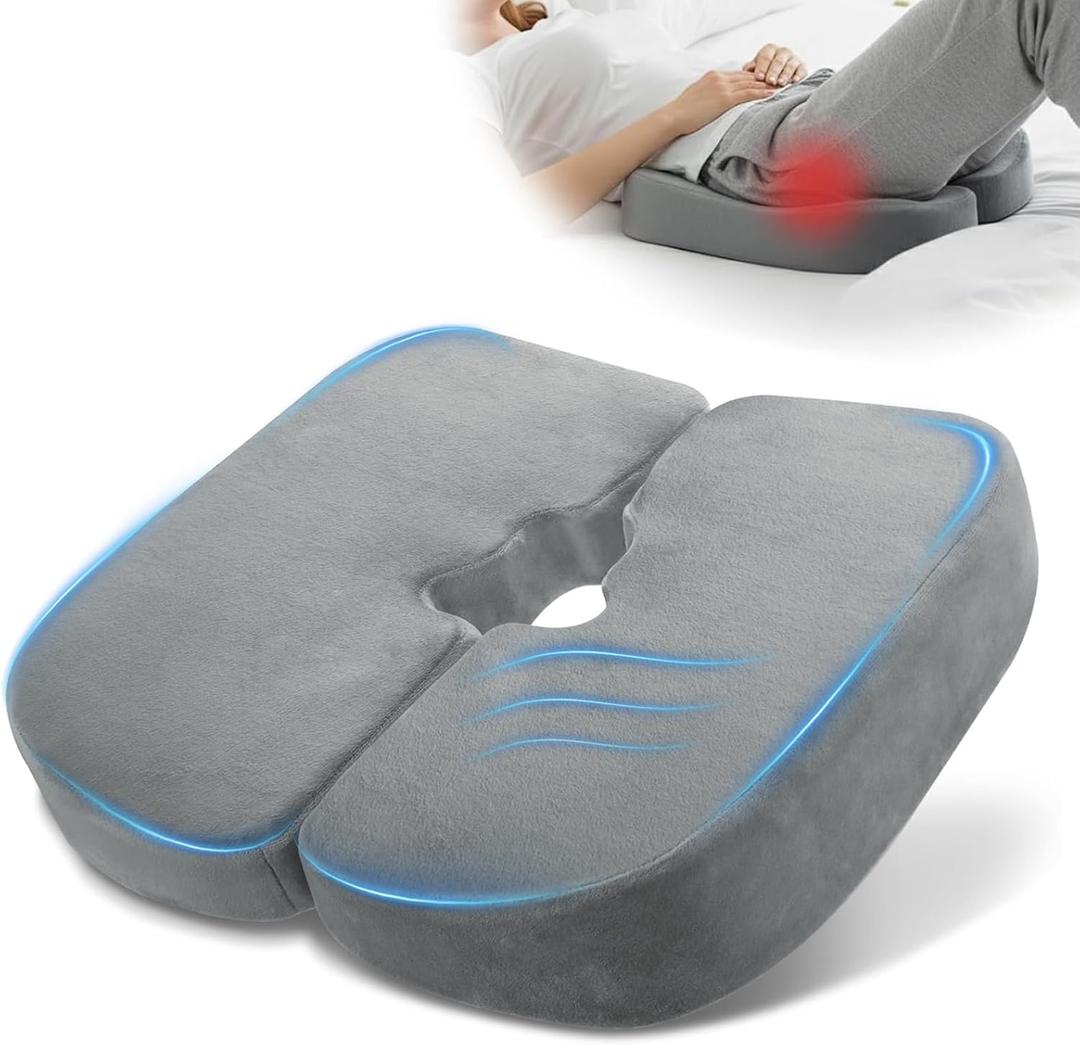 Memory Foam Bed Sore Cushions for Butt, Adjustable Tailbone Pain Relief Cushion  for Long Sitting & Sleeping, Donut Pillow for Tailbone, Designed for Bedbound Patient Care (Light gray)