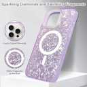 for iPhone 16 Pro Max Case Glitter, Compatible with Magsafe, Bling Sparkly Shiny Diamond Grid for Women Girls Protective Magnetic Phone Cover, Purple