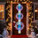 Christmas Wreaths for Front Door with Lights, 300 LED Laser Chromatic Christmas Door Decorations, Waterproof, Energy-Saving & Easy Install, Indoor/Outdoor Lighted Xmas Wreath for Holiday Decor (White)