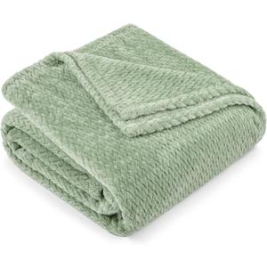PAVILIA Soft Fleece Light Green Throw Blanket for Couch, Lightweight Plush Warm Blankets for Bed, Fuzzy Cozy Flannel Blanket Throw for Sofa, Travel, Jacquard Pattern, Sage Green, Twin, 60x80 inch