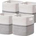 Dreamcountry 13x13 Cube Storage Bins, Storage Cubes with Handles, 4 Pack Cotton Rope Basket for Shelves, Cube Storage Organizer forToys, Book, Clothes, Home, Office, Nursery, Grey (Gray)